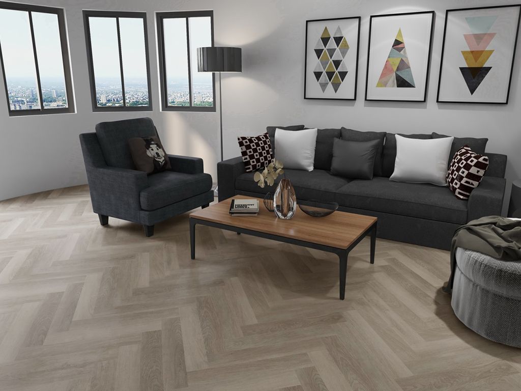 Click-Vinyl, CHECK One, 2073H Lausitz Eiche Herringbone, inkl. Trittschall, Premium